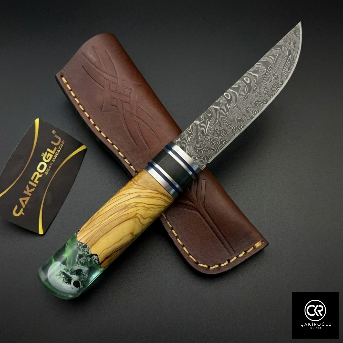 Handcrafted Damascus Steel Custom Pukko Knife - Epoxy Hybrid Handle