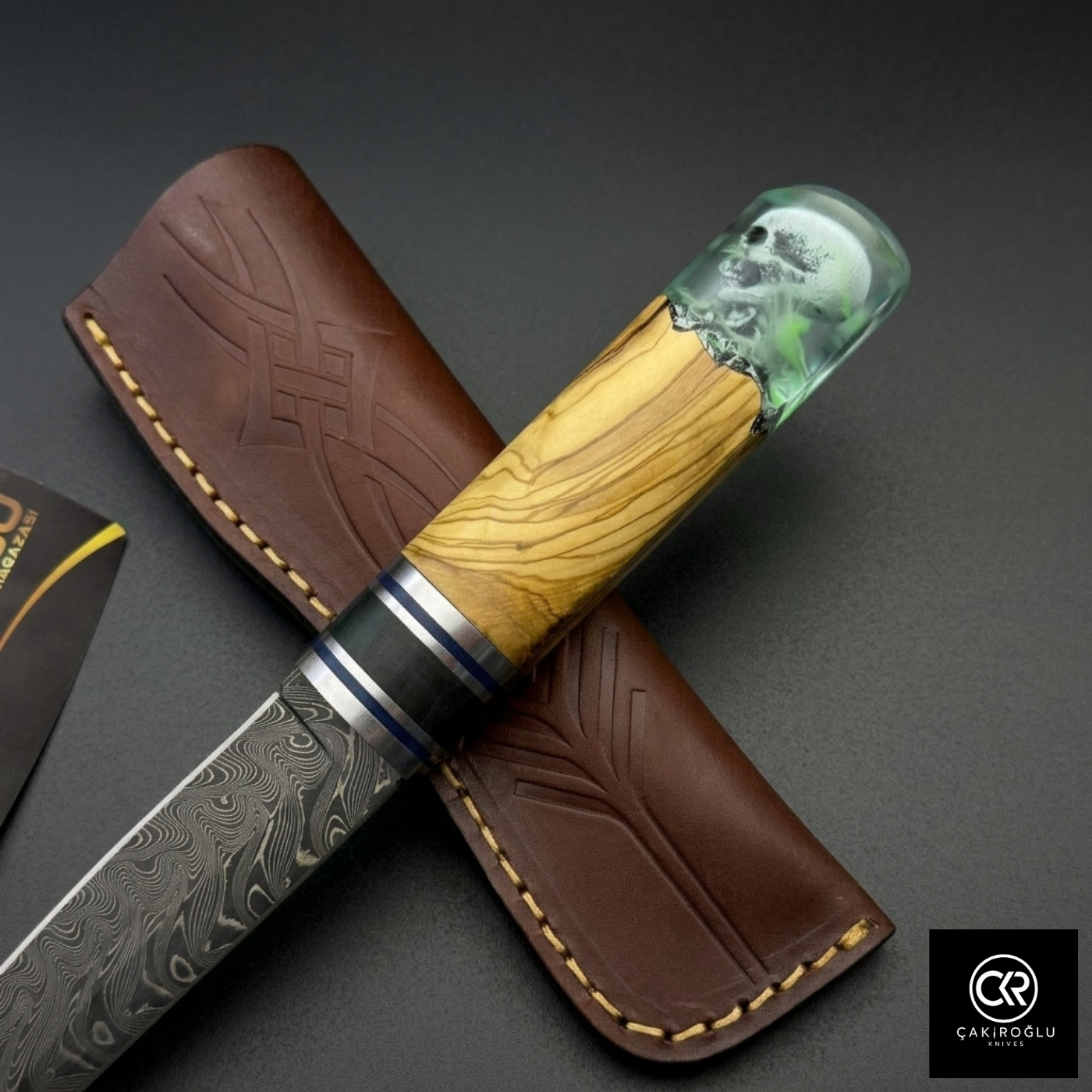 Handcrafted Damascus Steel Custom Pukko Knife - Epoxy Hybrid Handle