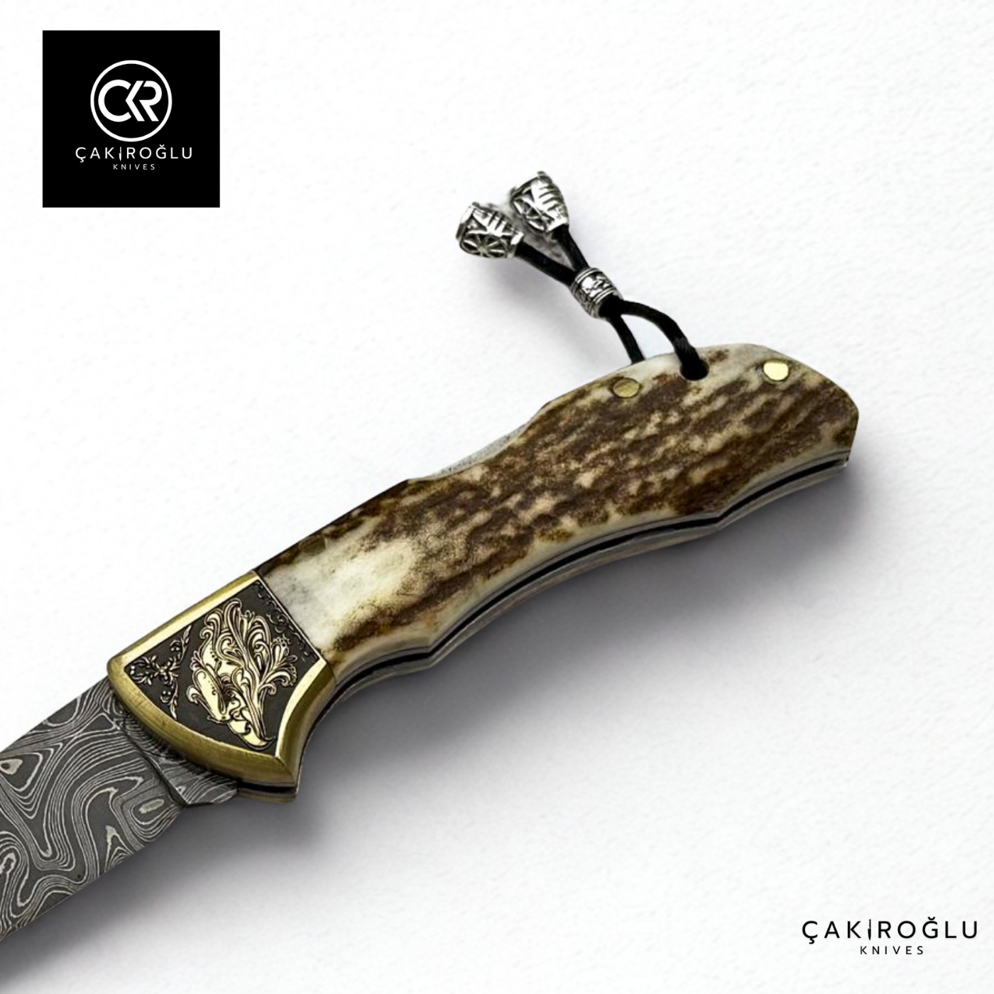 Showy Elite Medium Size Handcrafted Custom-made Folding Knife - Damascus Steel & Engraved Apron