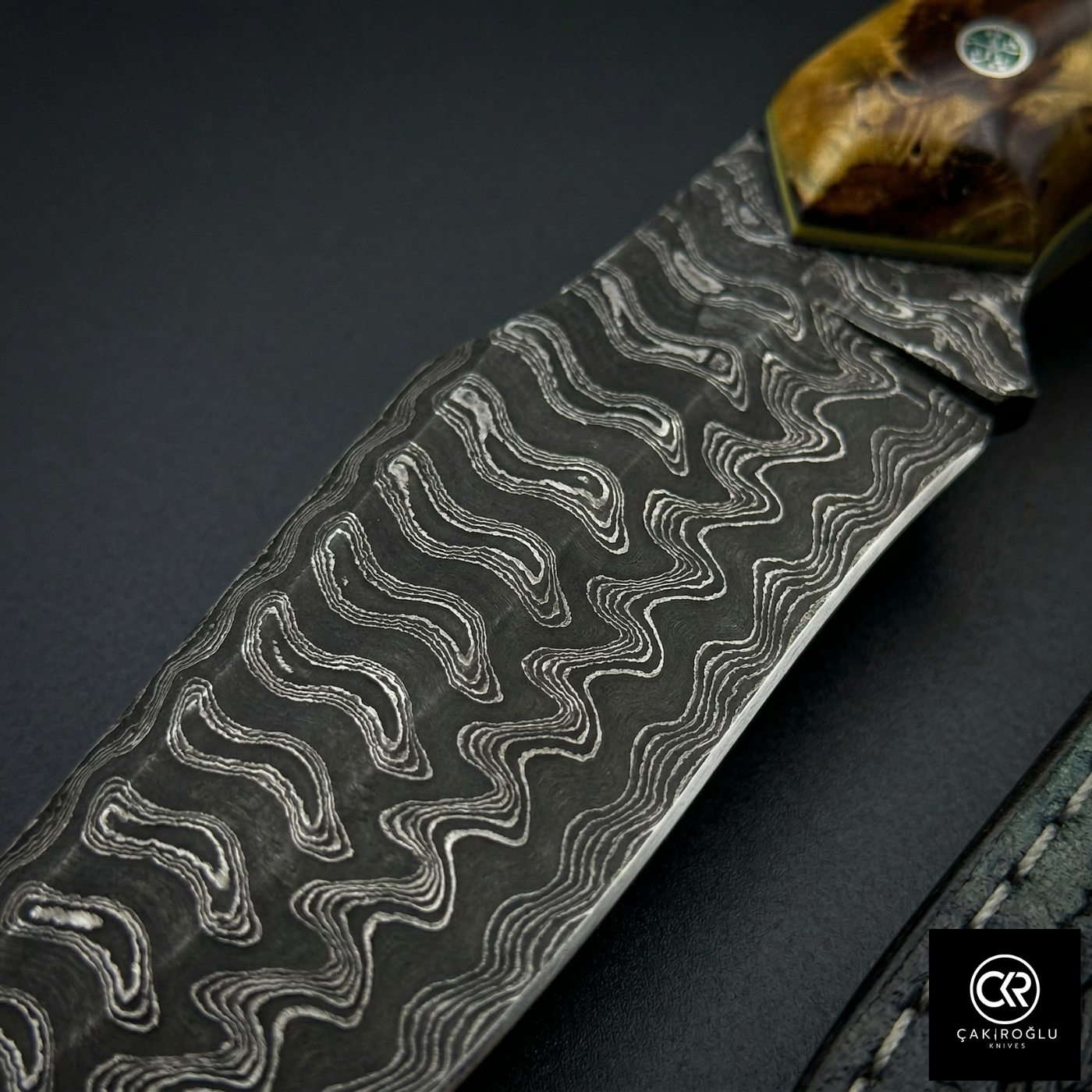 Çakıroğlu Handmade Custom-made Damascus Steel & Stabilized Maple Wood Handle Hunting Knife