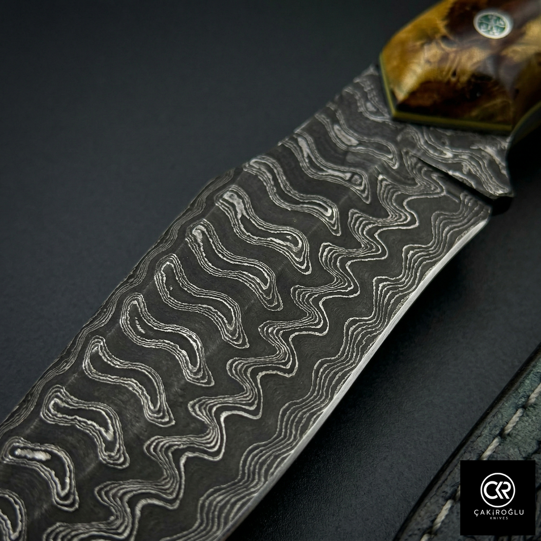 Çakıroğlu Handmade Custom-made Damascus Steel & Stabilized Maple Wood Handle Hunting Knife