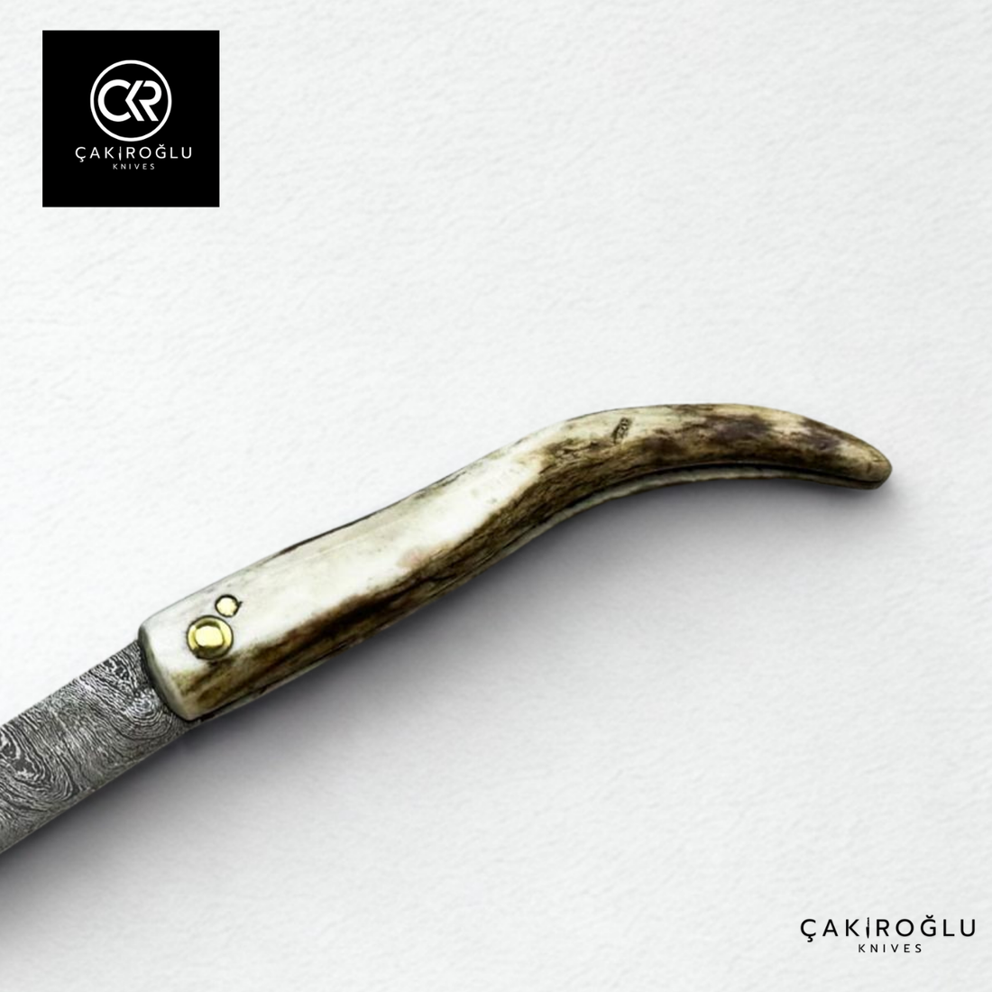 Handcrafted Custom Classic Style Folding Knife - Damascus Steel & Deer Antler Handle