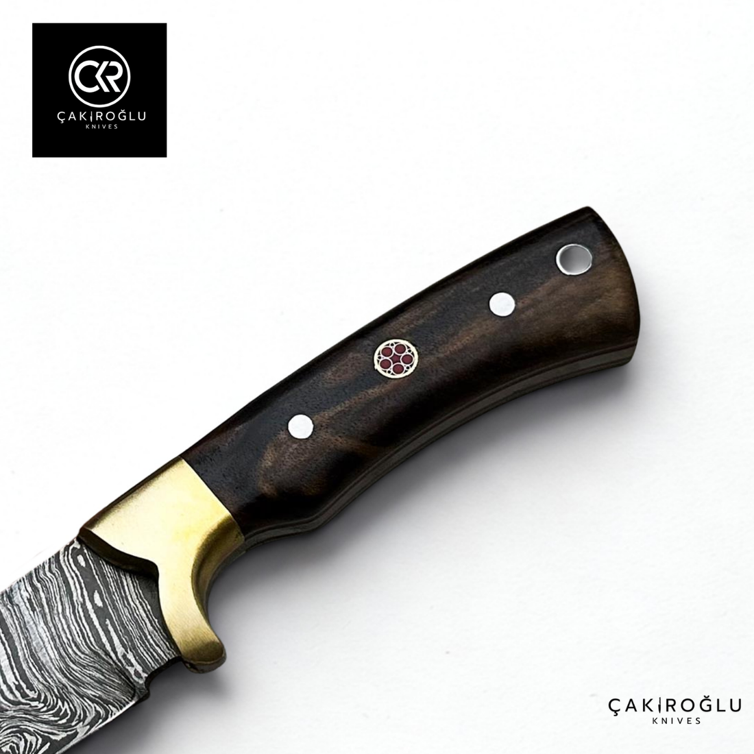 Handcrafted Custom-made Damascus Steel Hunting Knife with Brass Apron