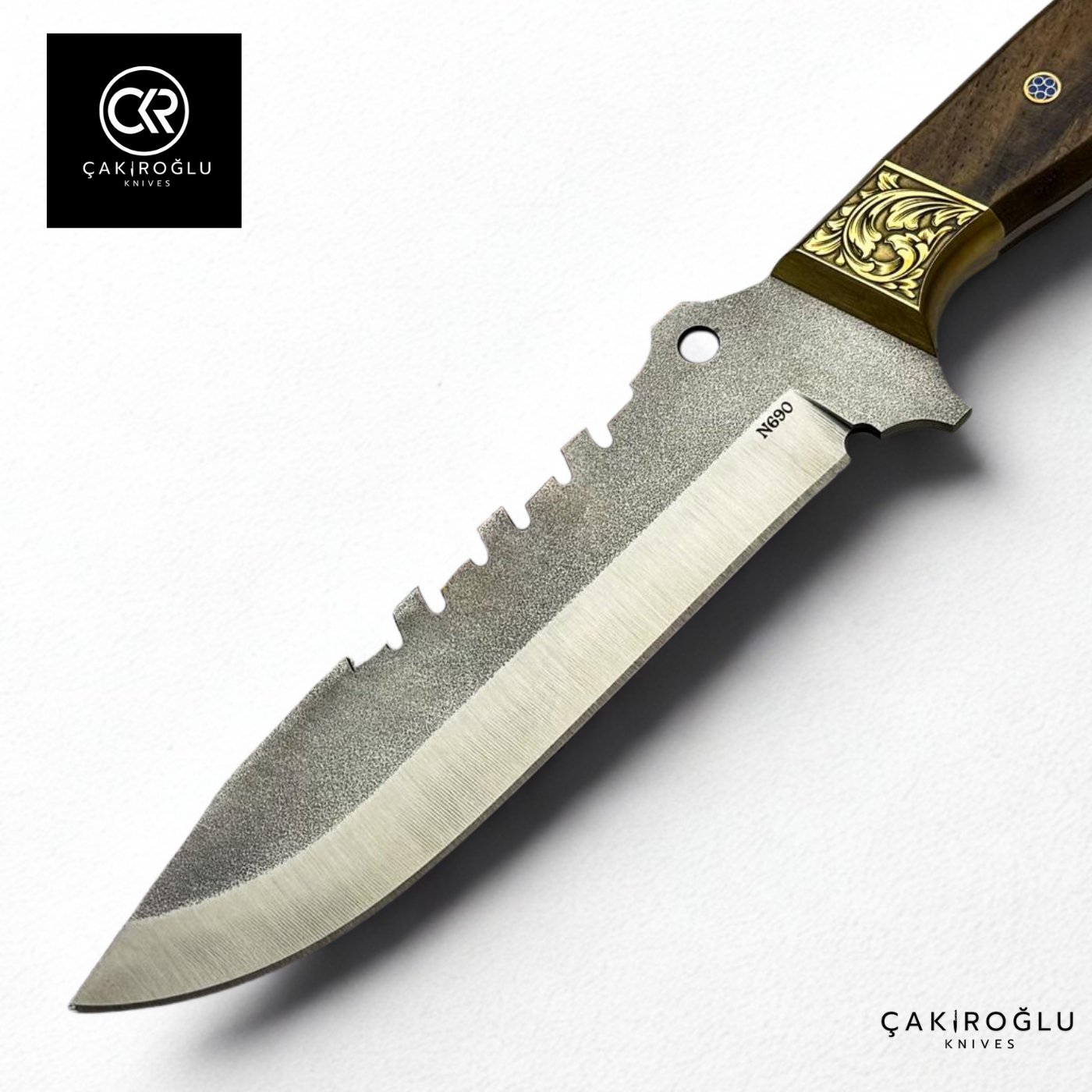 Handcrafted Special Hunt/Camping Knife - Böhler N690 Steel & Engraved Brass Apron