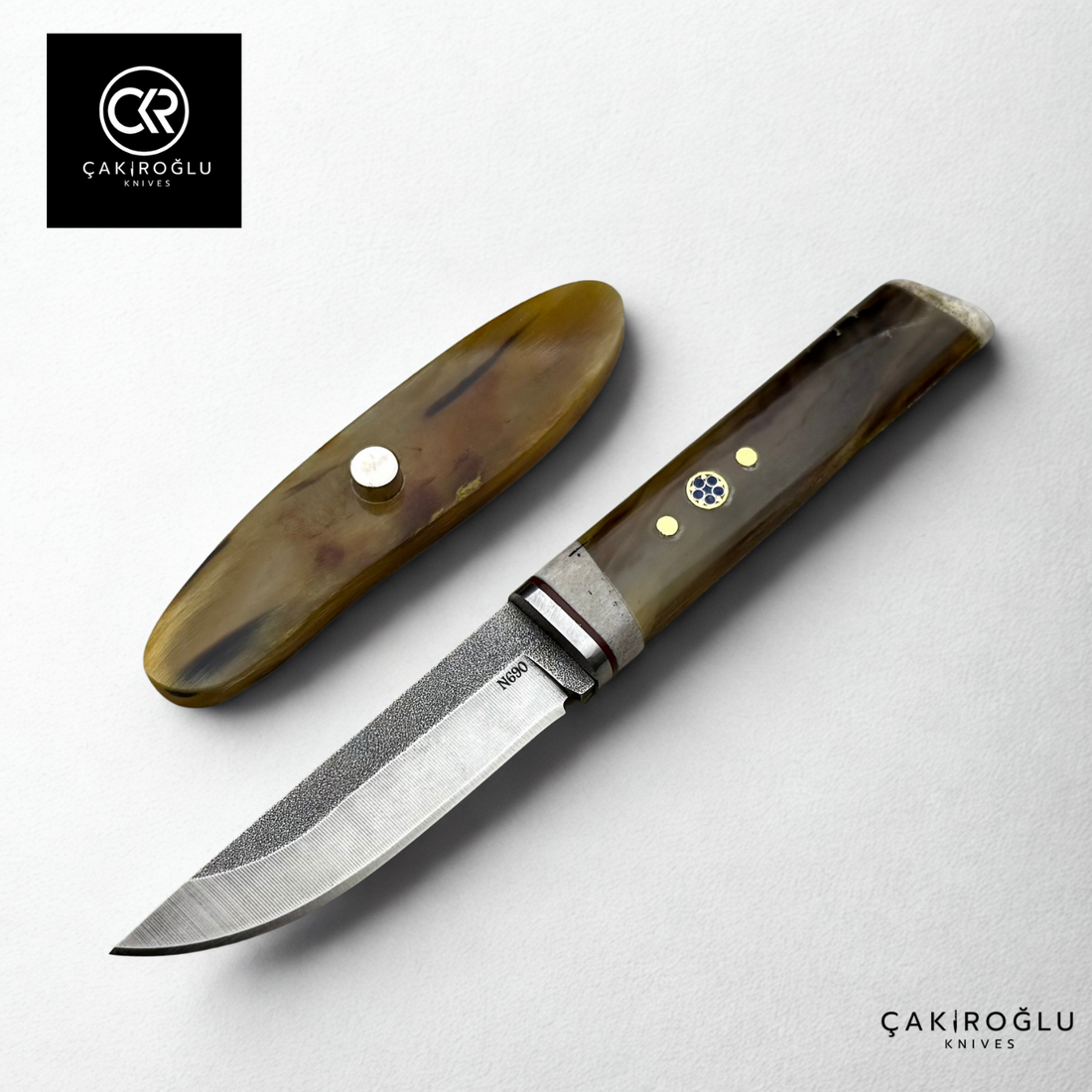 Custom Knife with Bone Stand - Bone (Ram Horn) Handle