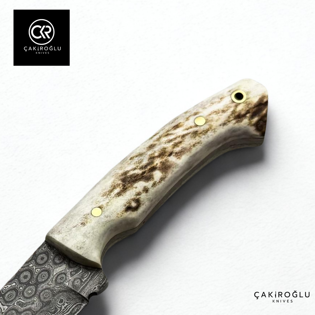 Handcrafted Custom-made Damascus Steel & Deer Antler Handle Hunting Knife