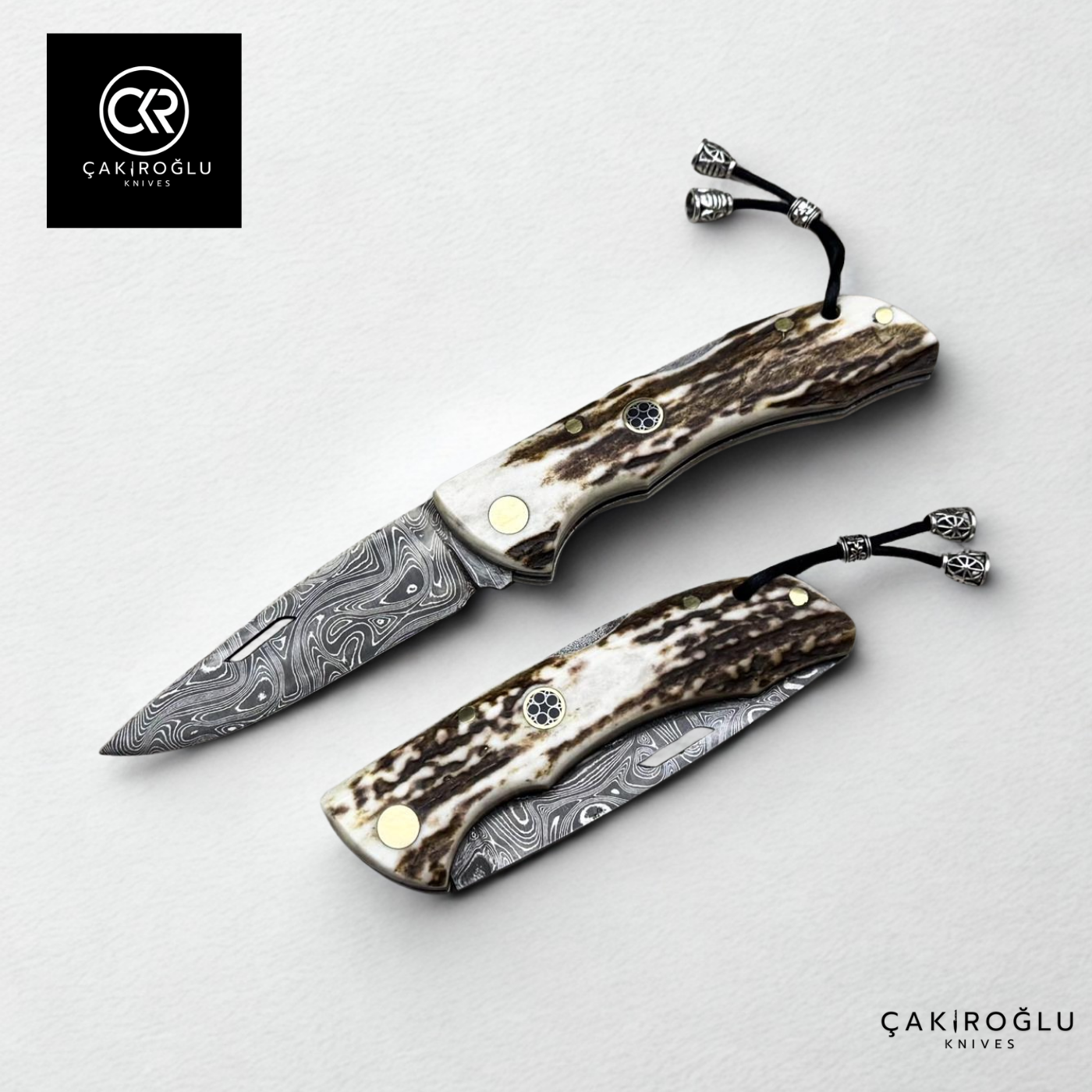 Showy Series Medium Size Handcrafted Custom Folding Knife - Damascus Steel & Deer Antler Handle