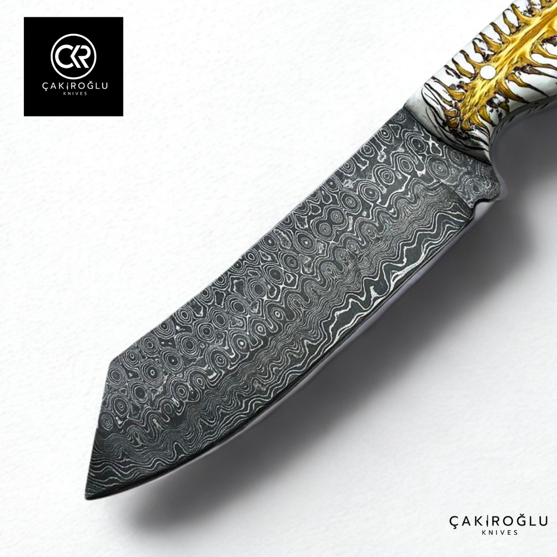 Handcrafted Custom-made Damascus Steel & Pine Cone Epoxy Handle Hunting Knife