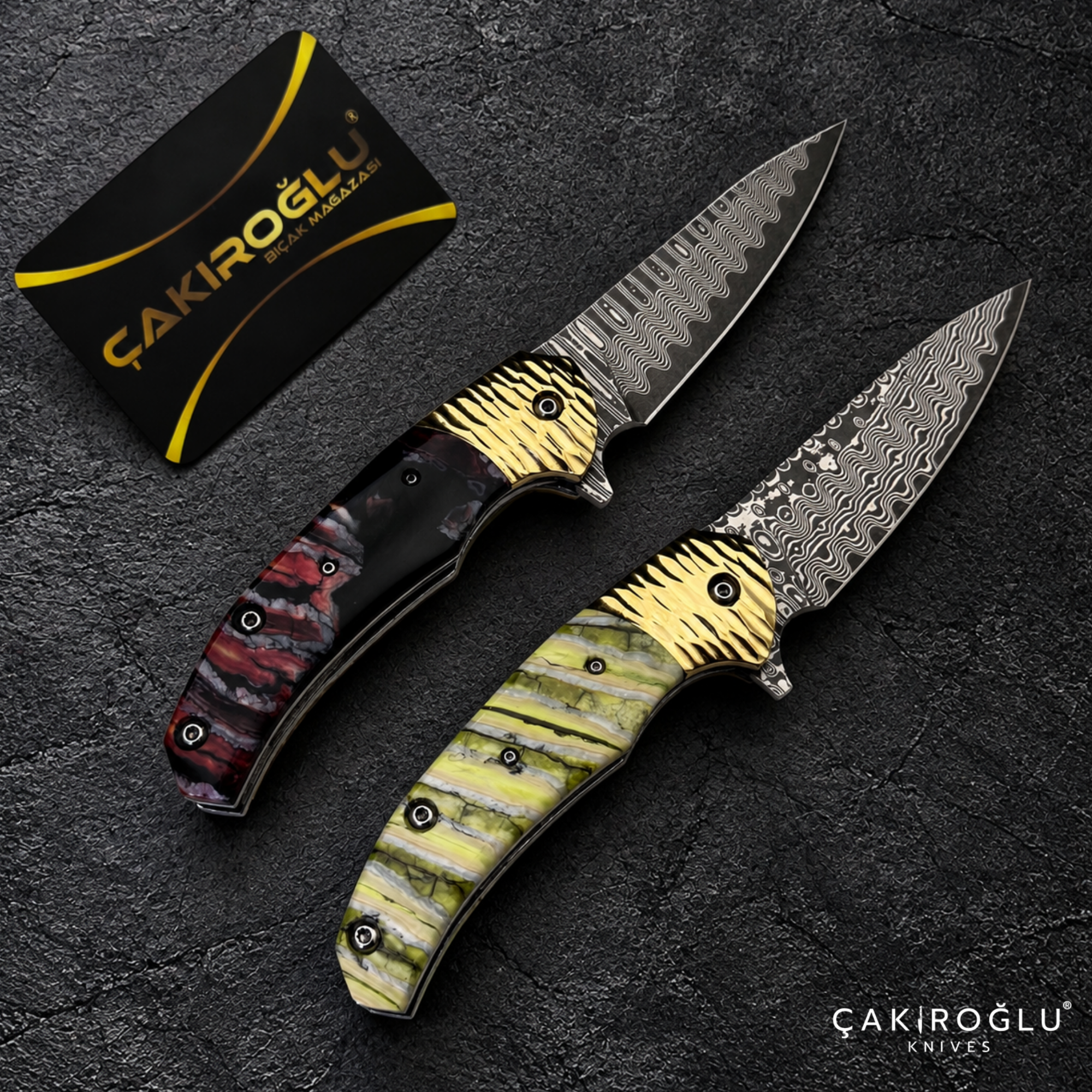 Limited Edition Stainless Damascus Steel Folding Knife with Mammoth Tusk Handle