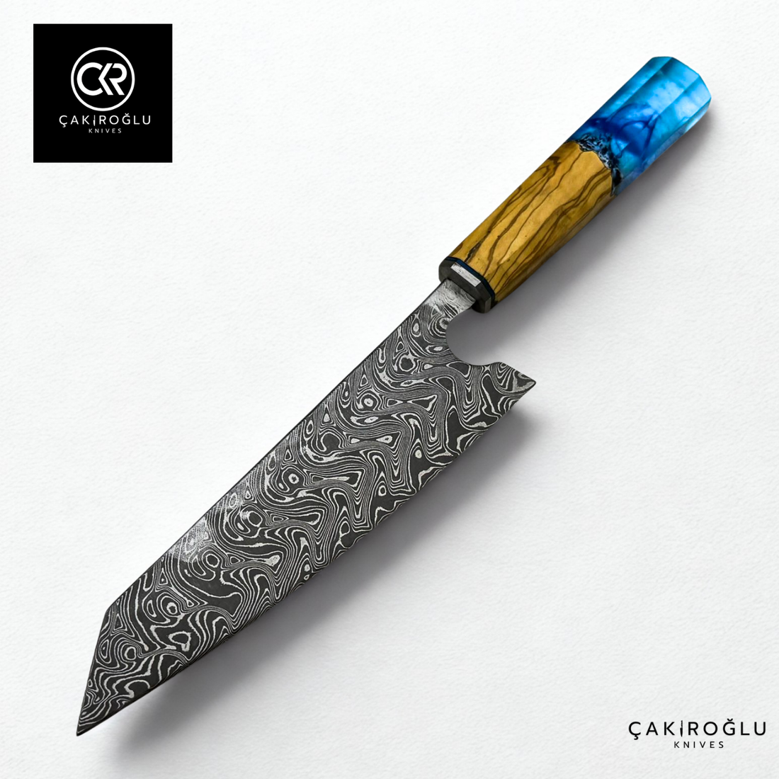 Damascus Steel & Epoxy Details Santoku Model Handcrafted Chef Knife - Limited Edition
