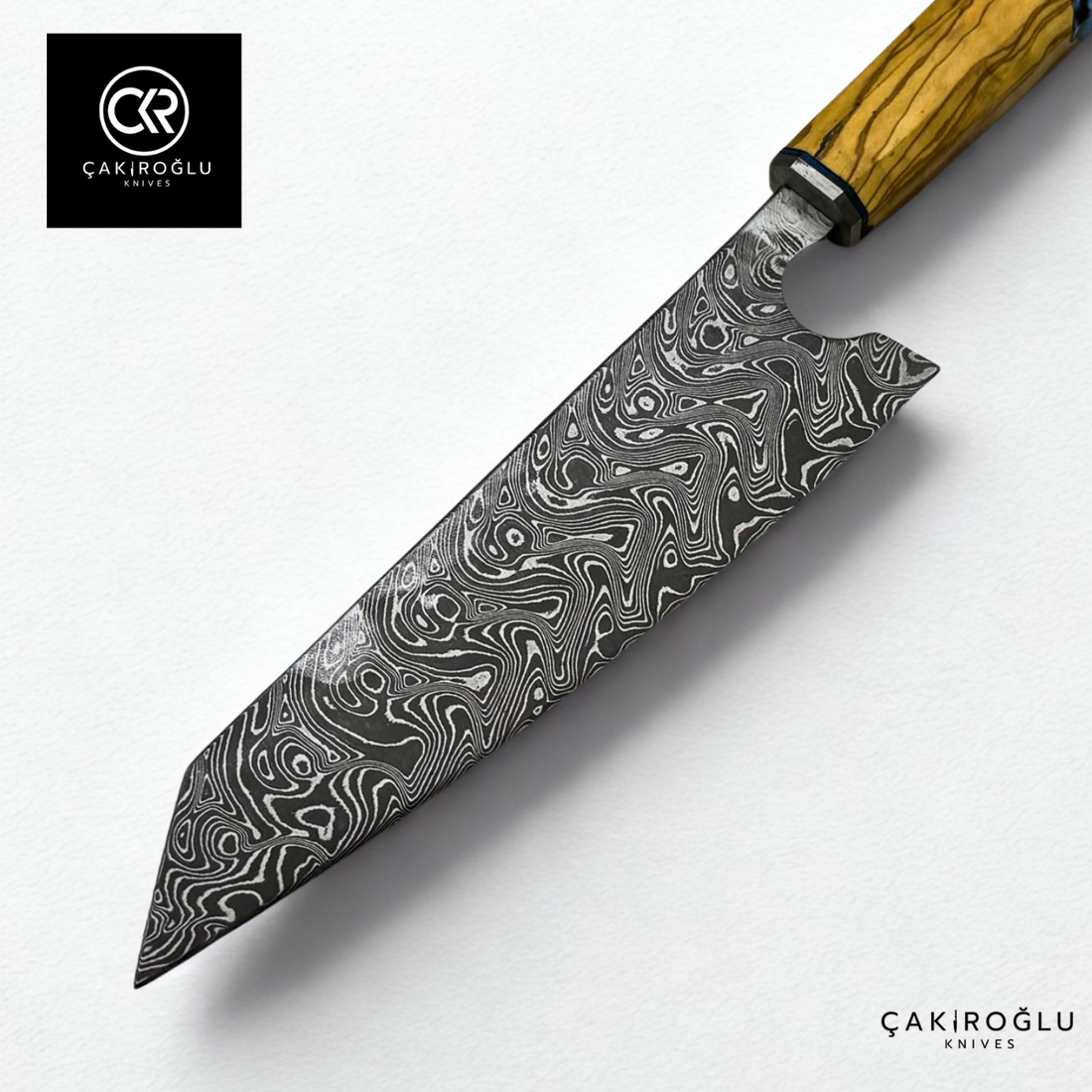 Damascus Steel & Epoxy Details Santoku Model Handcrafted Chef Knife - Limited Edition