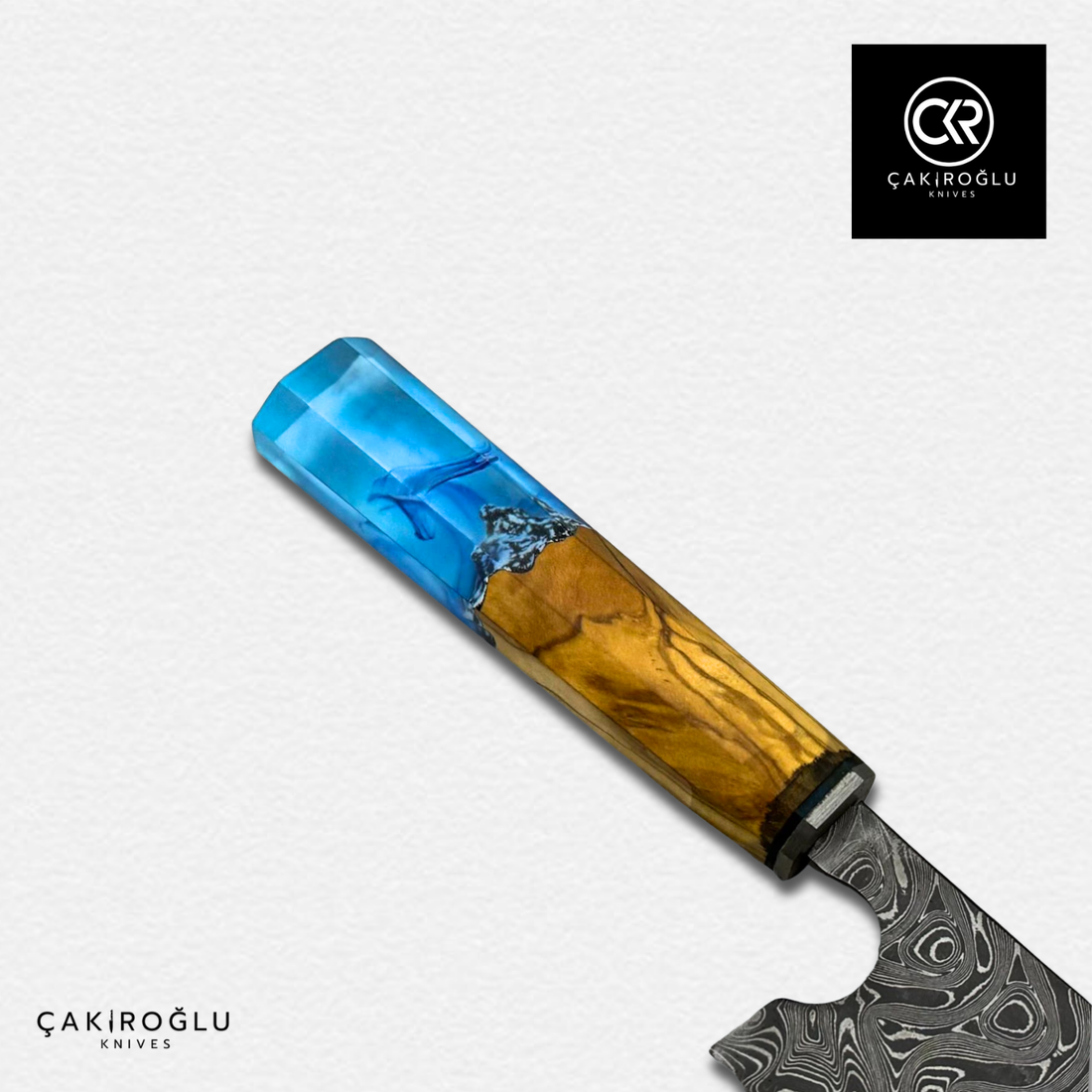 Damascus Steel & Epoxy Details Santoku Model Handcrafted Chef Knife - Limited Edition