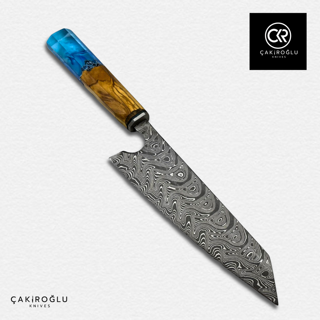 Damascus Steel & Epoxy Details Santoku Model Handcrafted Chef Knife - Limited Edition