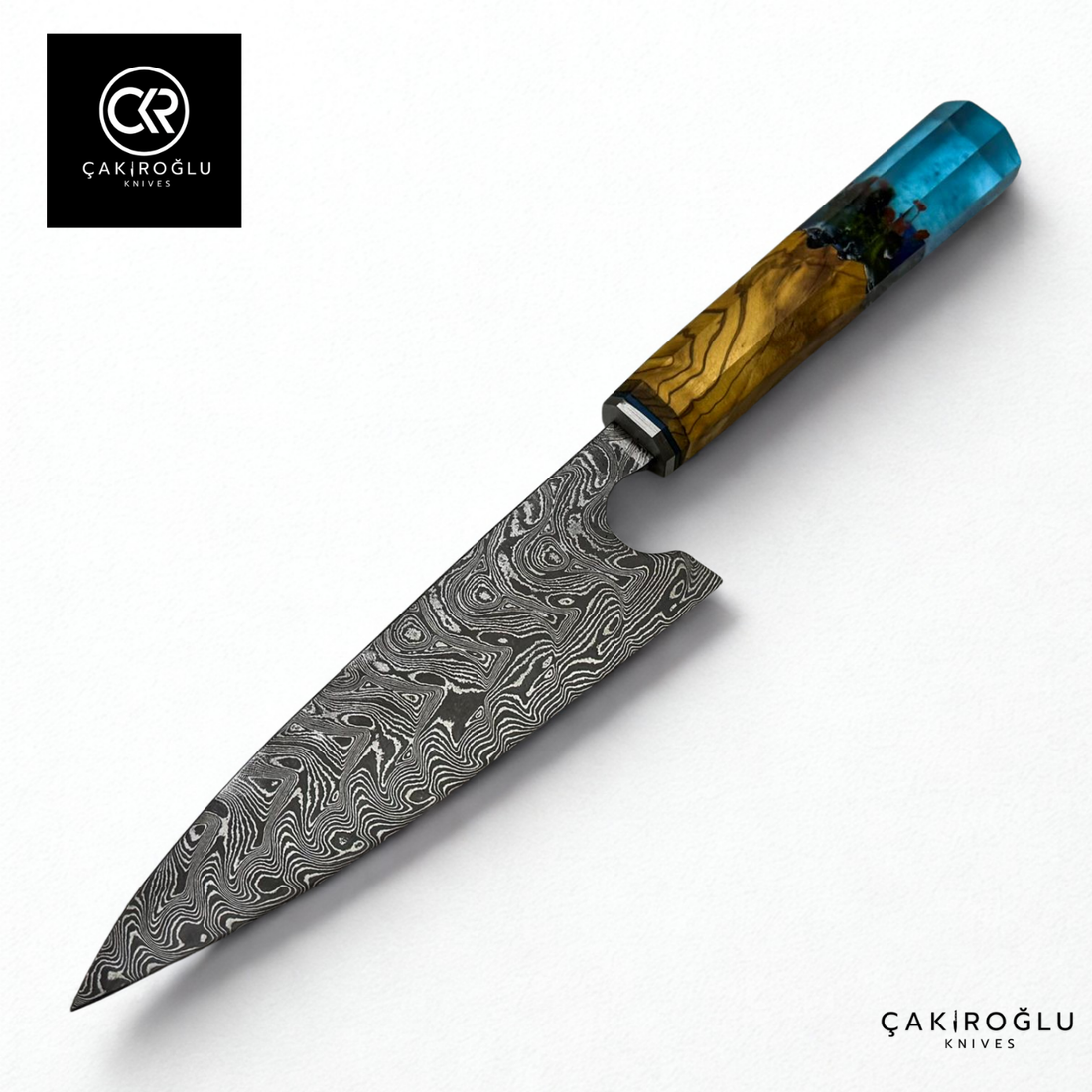 Damascus Steel & Epoxy Details Handcrafted Chef Knife - Limited Edition