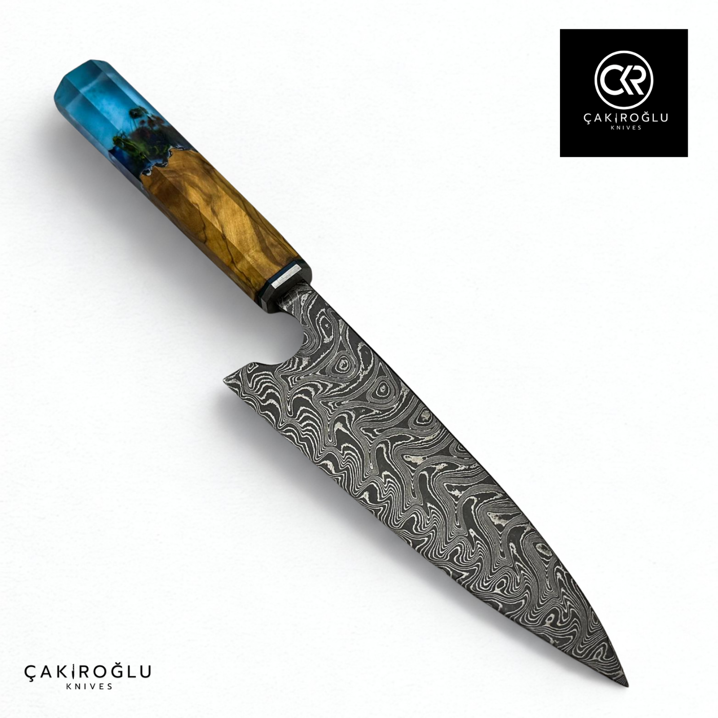 Damascus Steel & Epoxy Details Handcrafted Chef Knife - Limited Edition