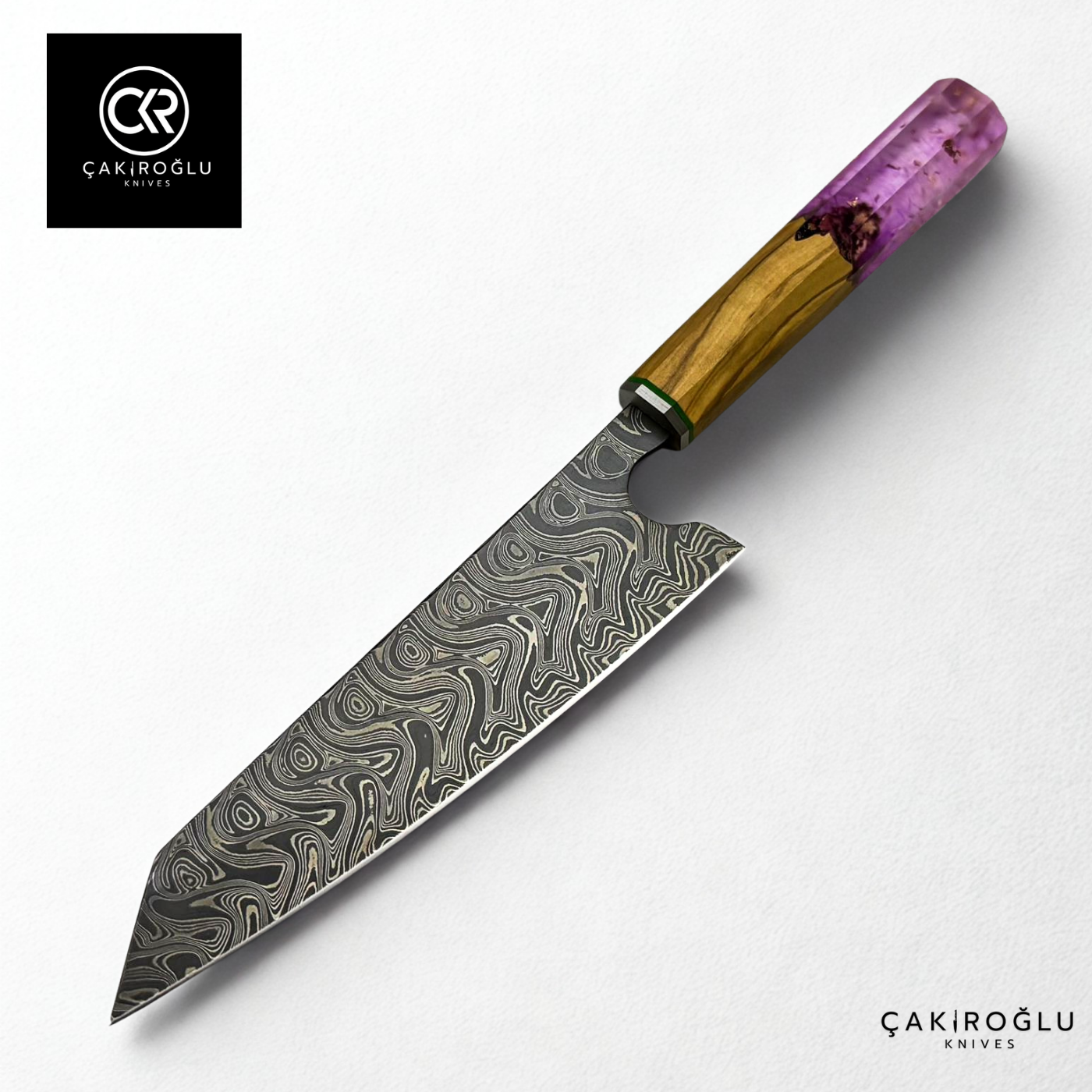 Damascus Steel & Epoxy Details Santoku Model Handcrafted Chef Knife - Limited Edition