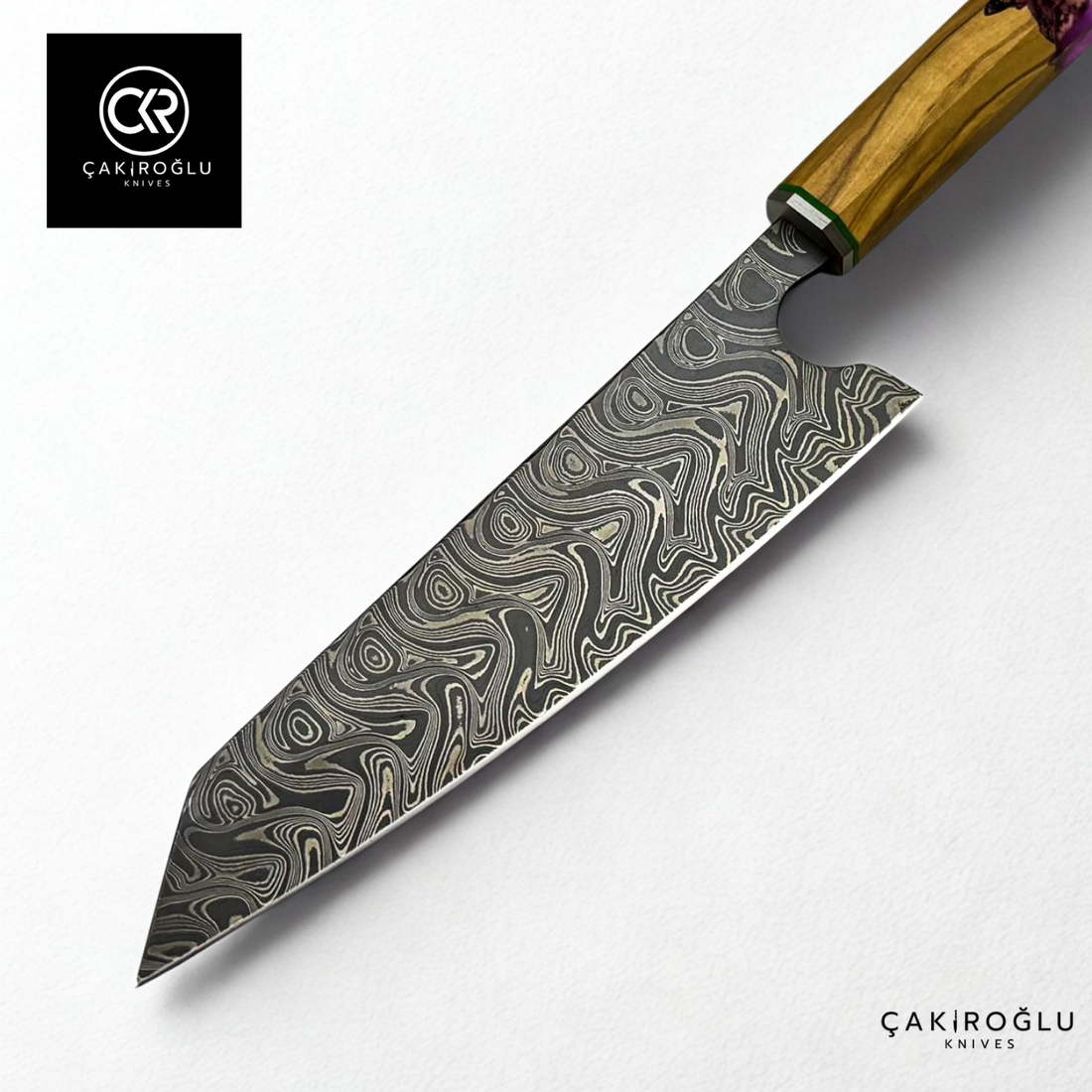 Damascus Steel & Epoxy Details Santoku Model Handcrafted Chef Knife - Limited Edition