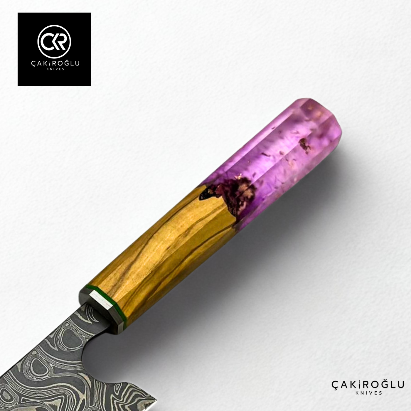 Damascus Steel & Epoxy Details Santoku Model Handcrafted Chef Knife - Limited Edition