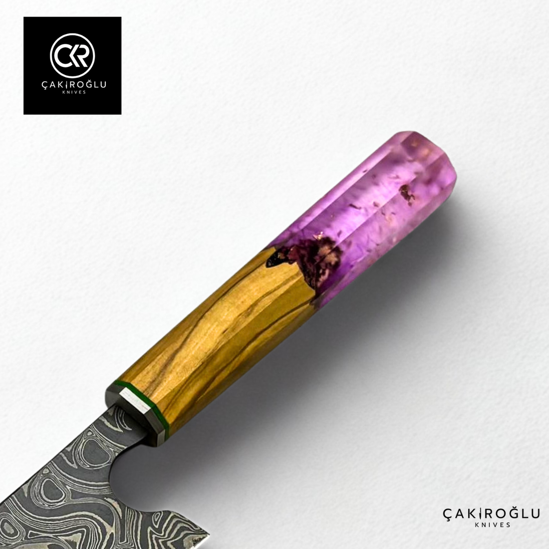 Damascus Steel & Epoxy Details Santoku Model Handcrafted Chef Knife - Limited Edition