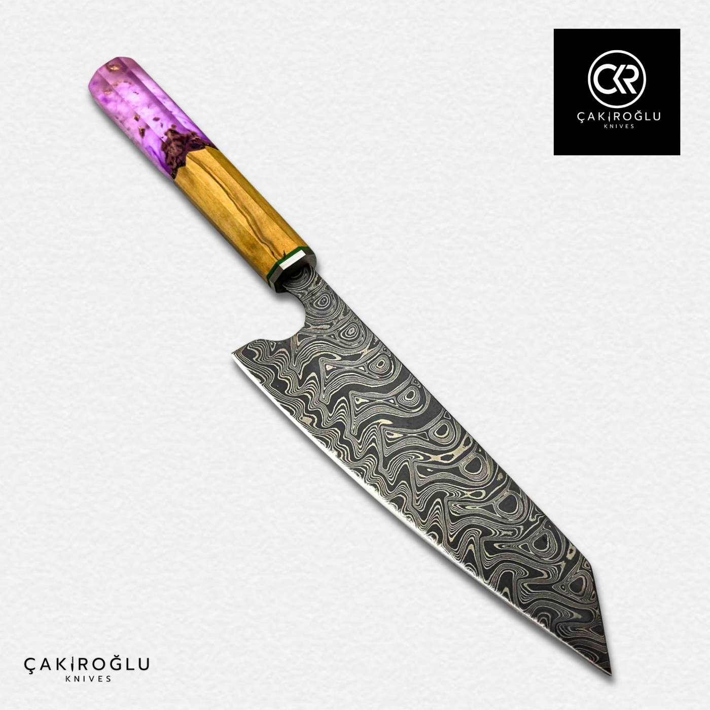 Damascus Steel & Epoxy Details Santoku Model Handcrafted Chef Knife - Limited Edition