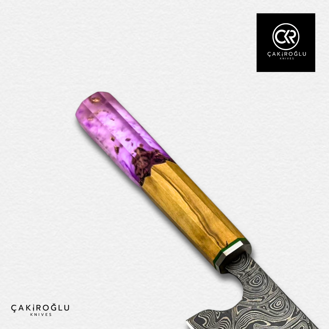 Damascus Steel & Epoxy Details Santoku Model Handcrafted Chef Knife - Limited Edition