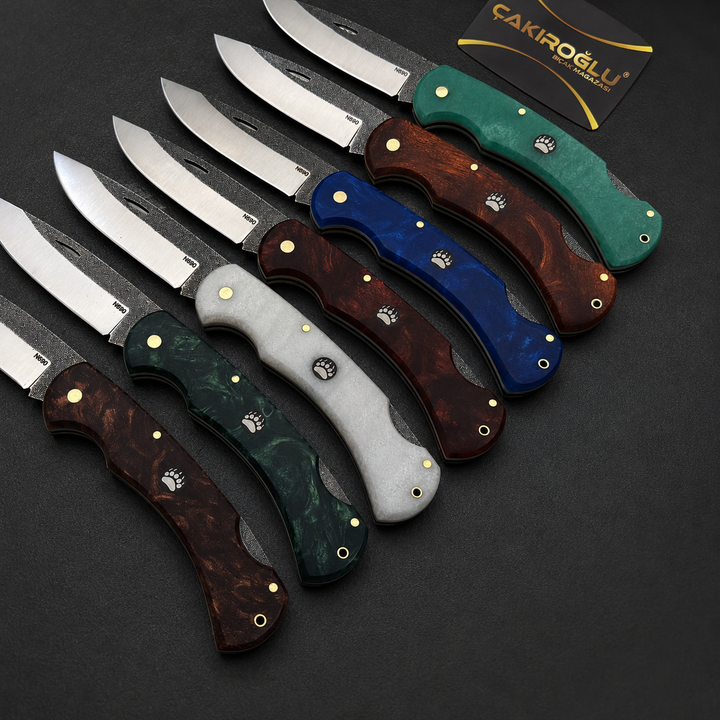 Folding Pocket Knife N690 Steel Handmade EDC Epoxy Handle