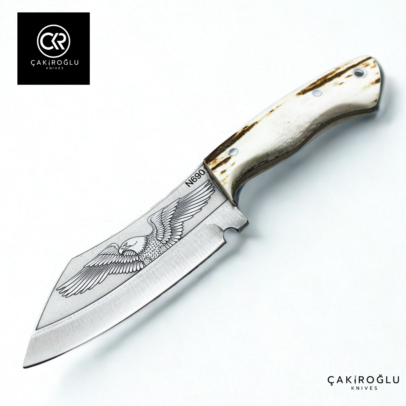 Handcrafted Custom Engraved Hunting Knife - N690 Böhler Steel & Deer Antler Handle