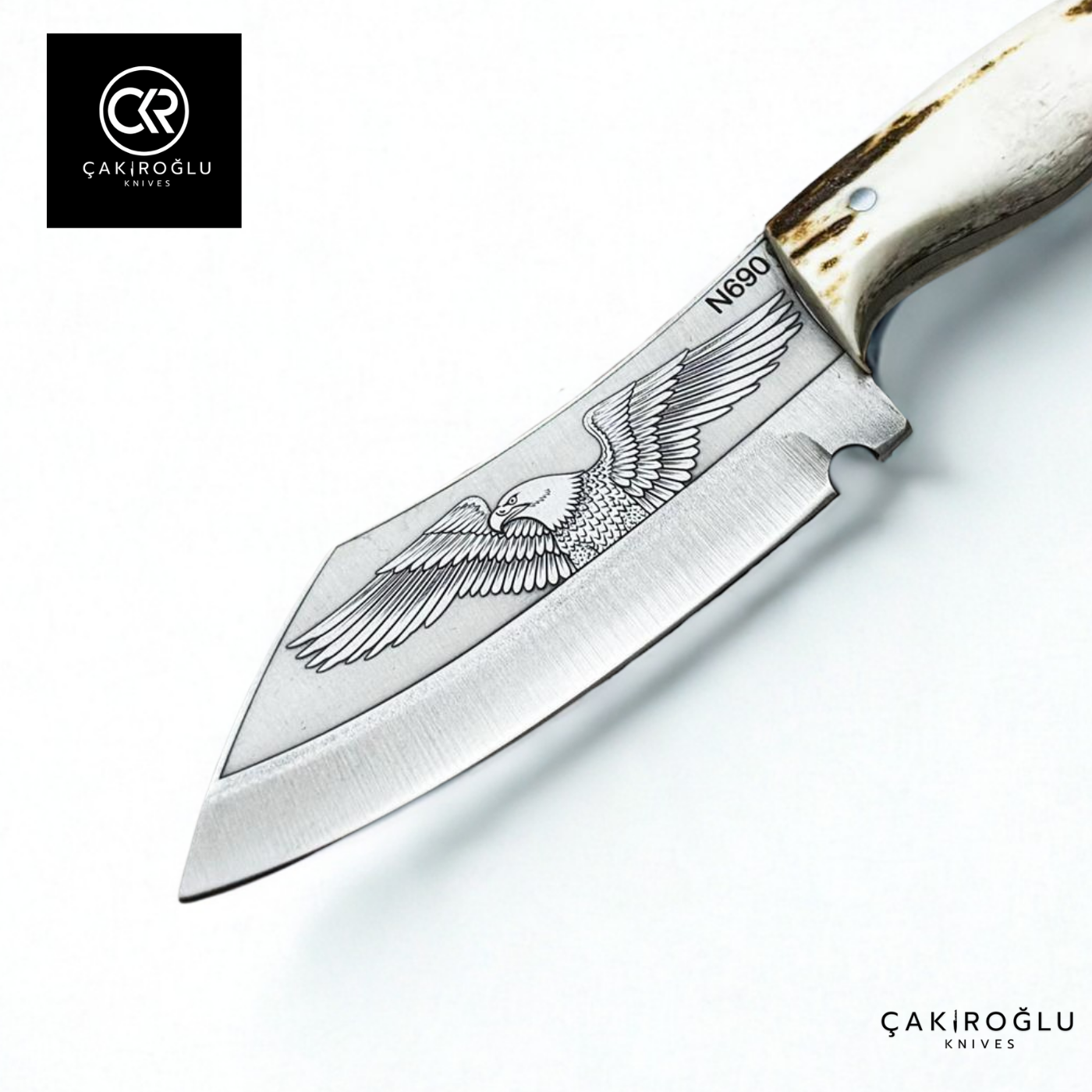 Handcrafted Custom Engraved Hunting Knife - N690 Böhler Steel & Deer Antler Handle