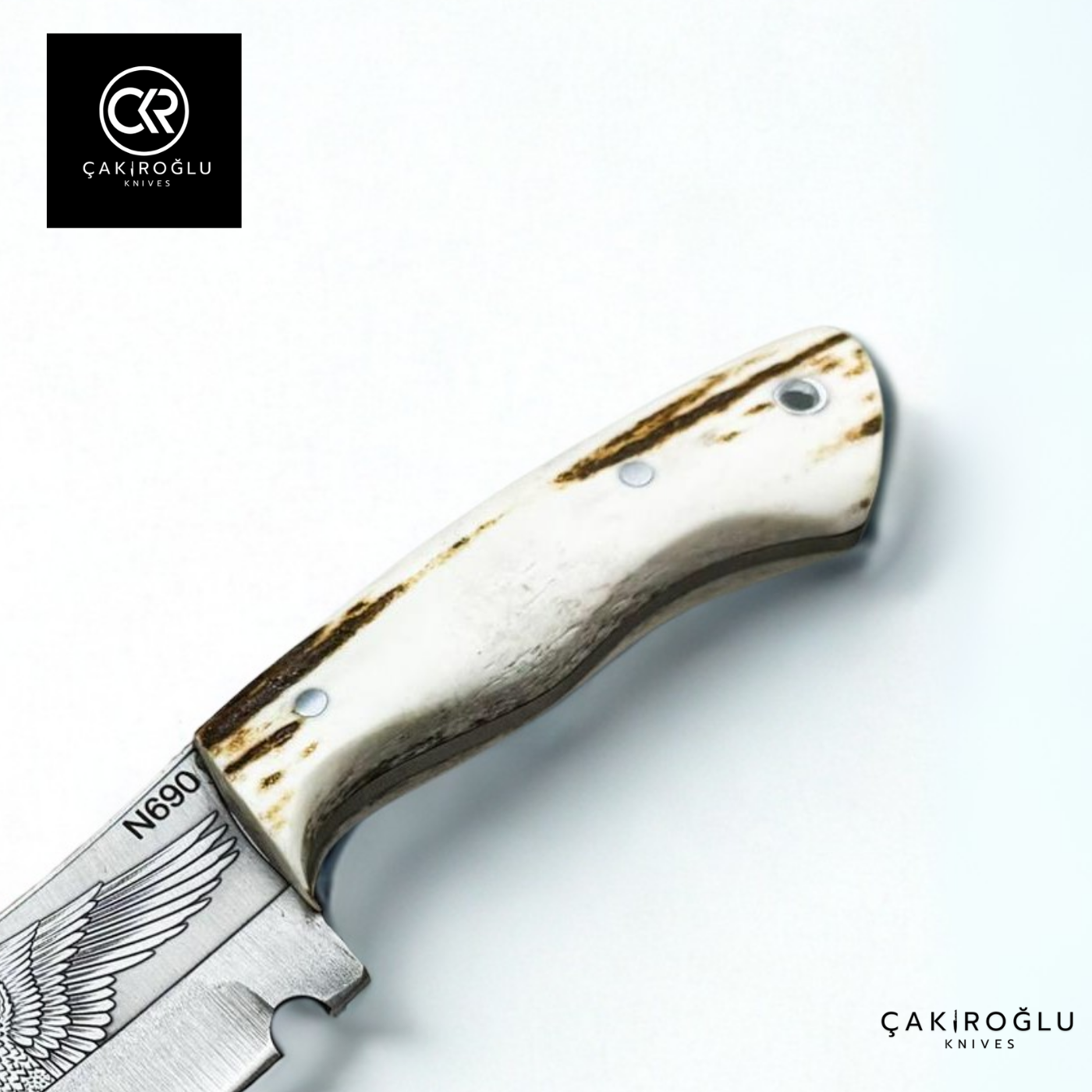 Handcrafted Custom Engraved Hunting Knife - N690 Böhler Steel & Deer Antler Handle