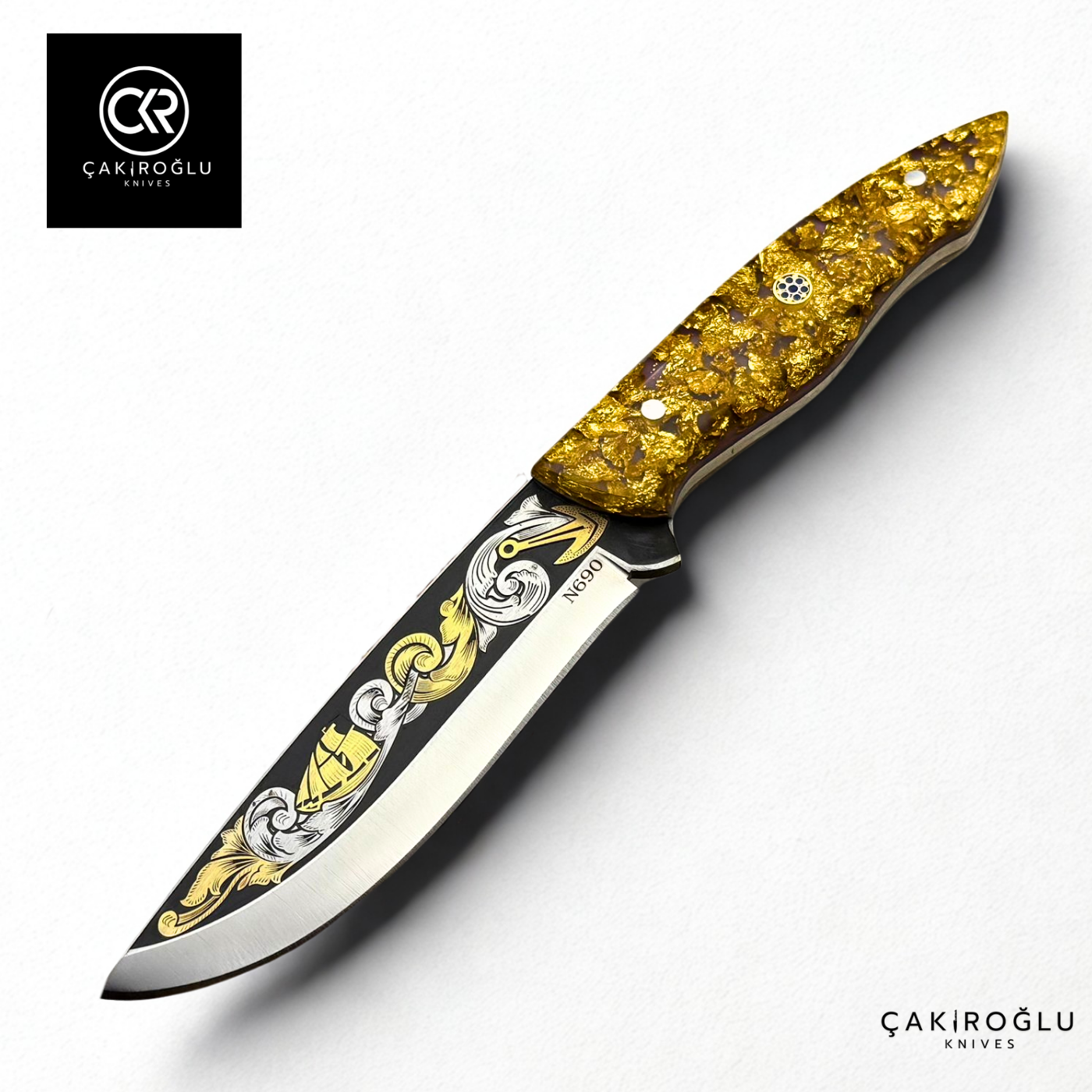 Golden Dust V1 - Limited Collector’s Edition N690 Knife with Gold Engraving & Golden Dust Handle