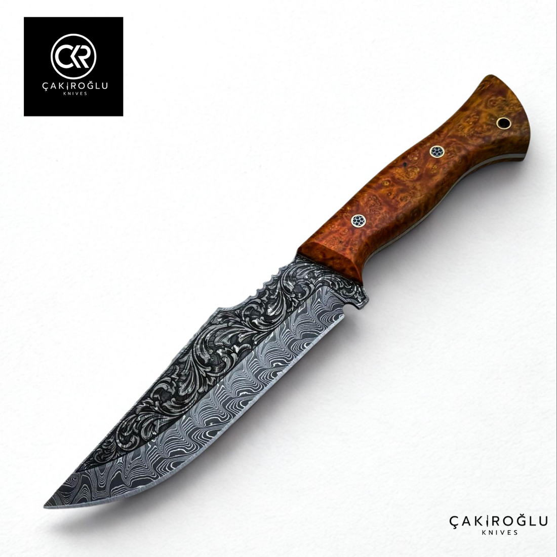 Custom Hancrafted Hunting Knife - Engraved Damascus Steel & Limited Edition