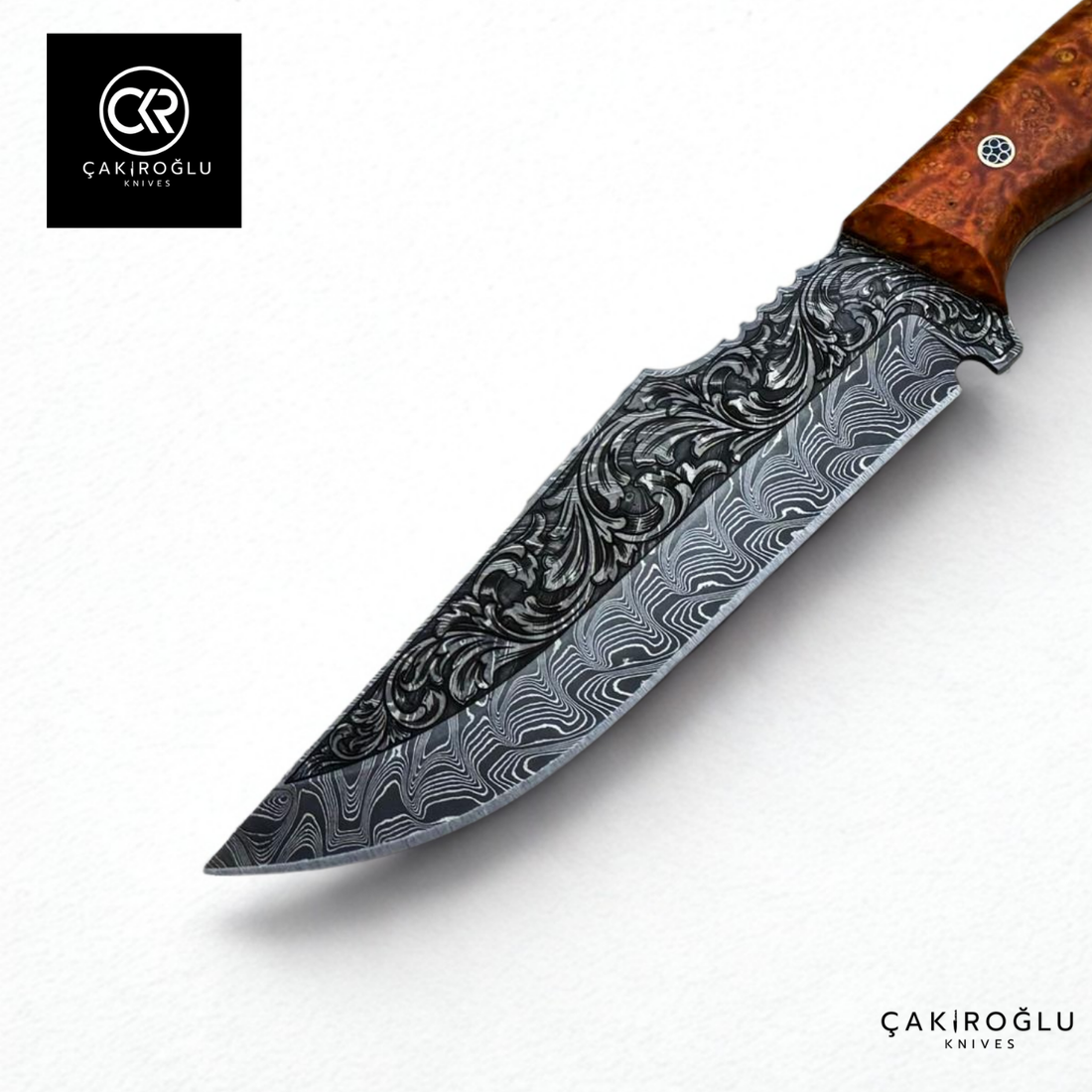 Custom Hancrafted Hunting Knife - Engraved Damascus Steel & Limited Edition