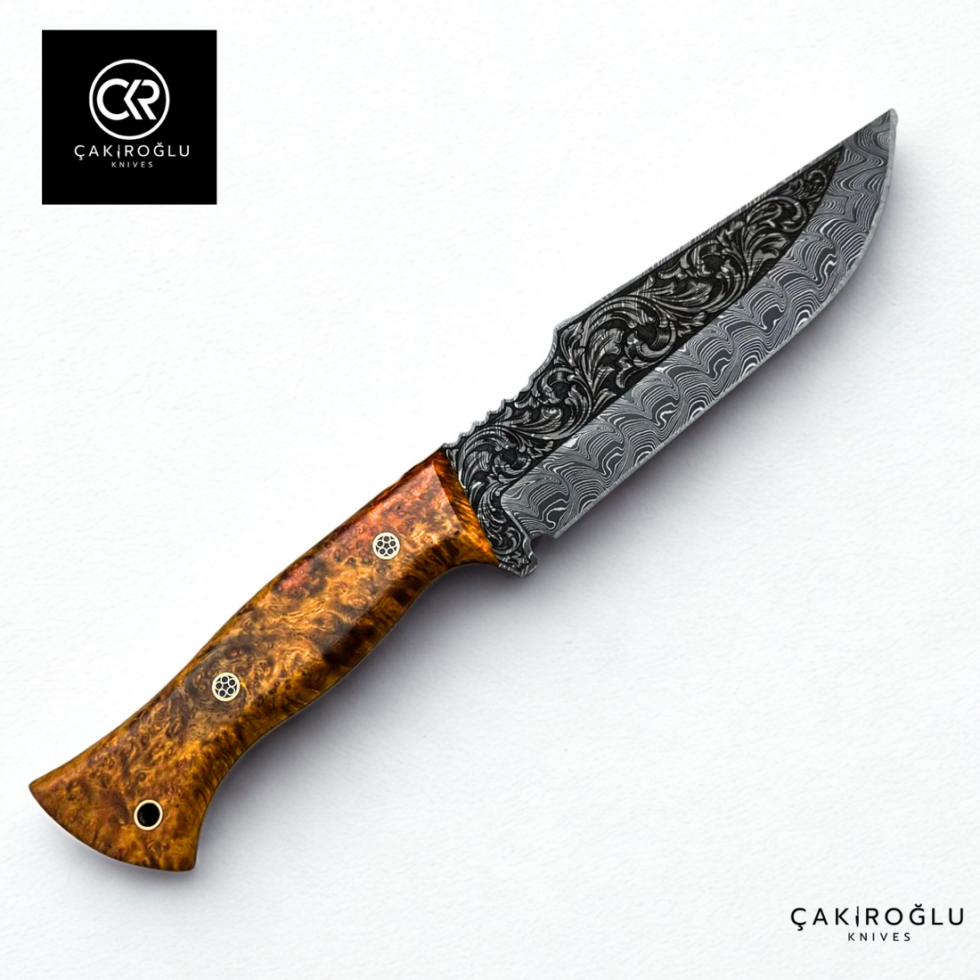 Custom Hancrafted Hunting Knife - Engraved Damascus Steel & Limited Edition