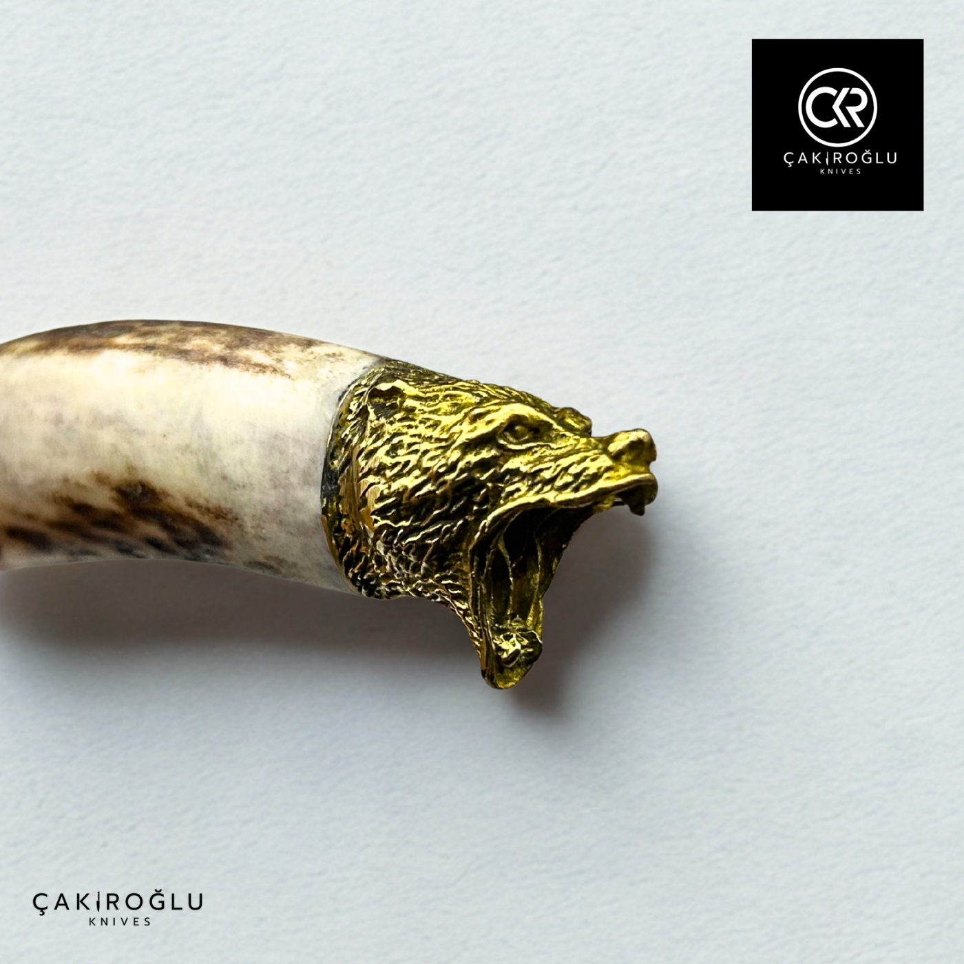 Handcrafted Custom Hunting Knife - Brass Wolf Details & Deer Antler Handle N690 Steel