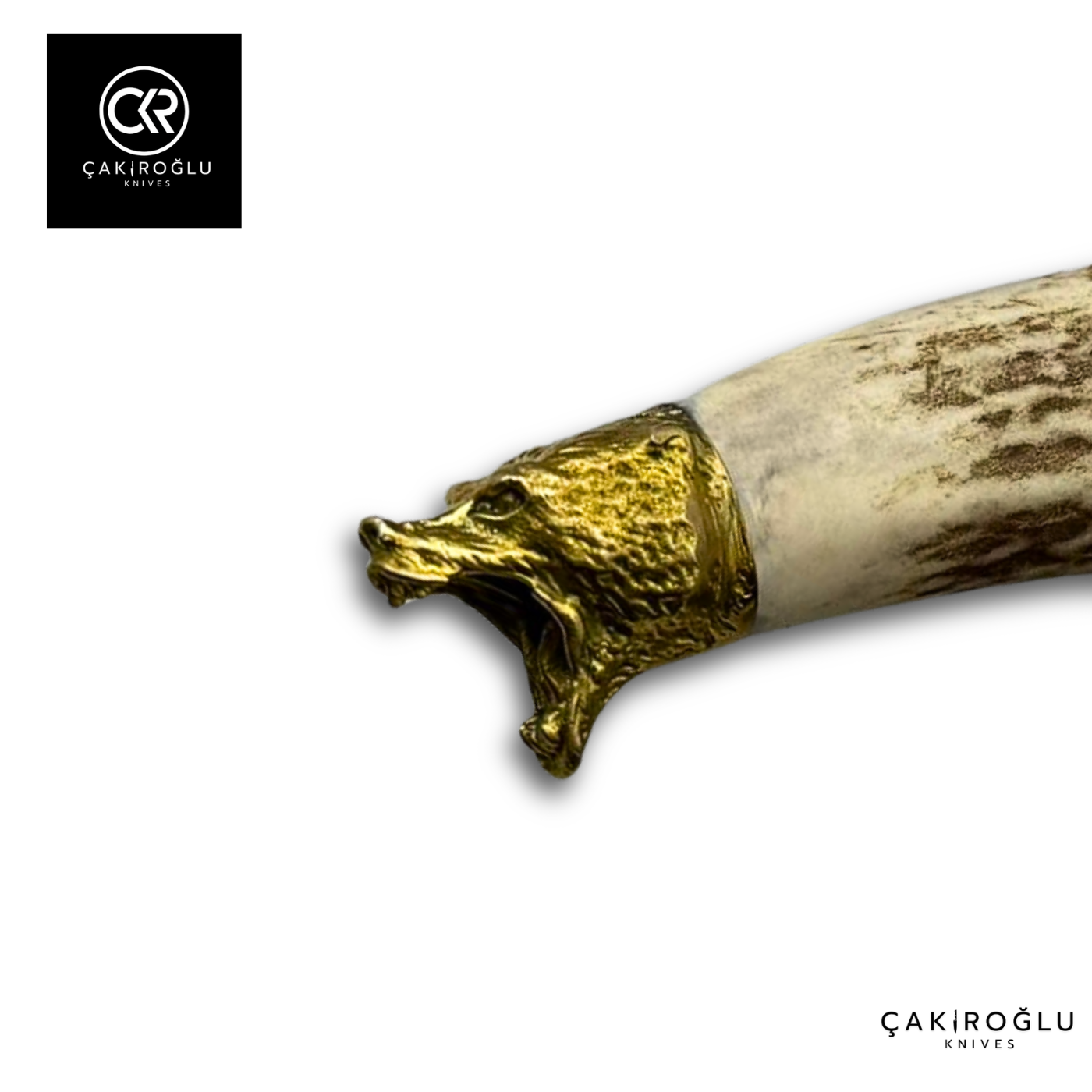 Handcrafted Custom Hunting Knife - Brass Wolf Details & Deer Antler Handle N690 Steel