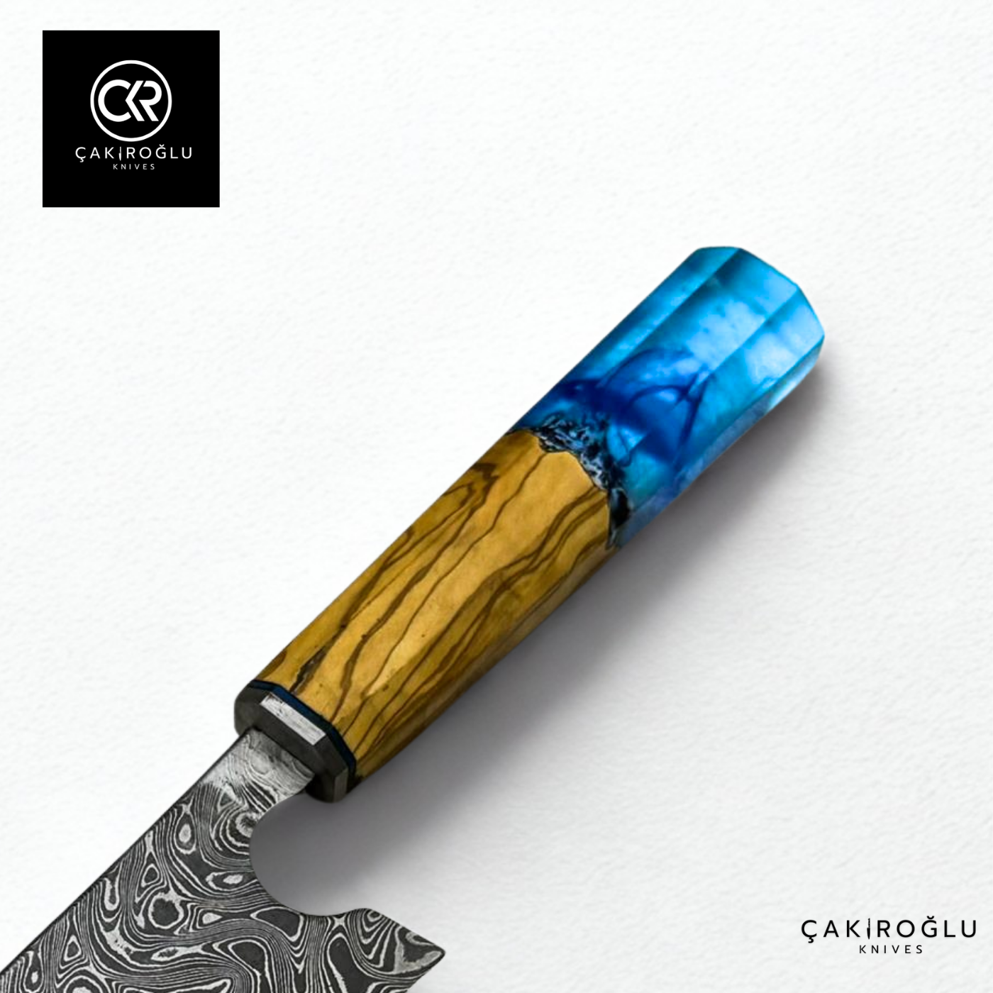 Damascus Steel & Epoxy Details Santoku Model Handcrafted Chef Knife - Limited Edition